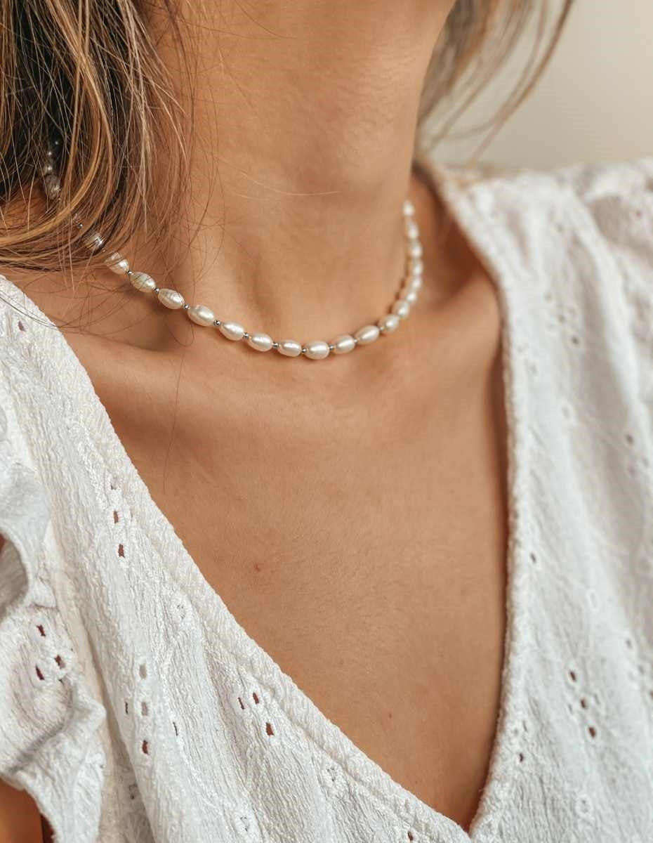 Chérie silver necklace - Natural pearls