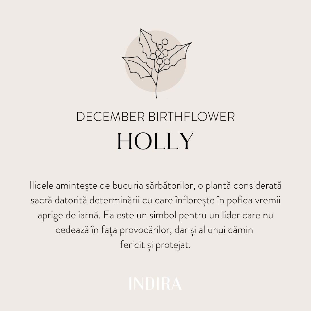 Brățară șnur din aur alb Birth Flower - December Holly - Indira